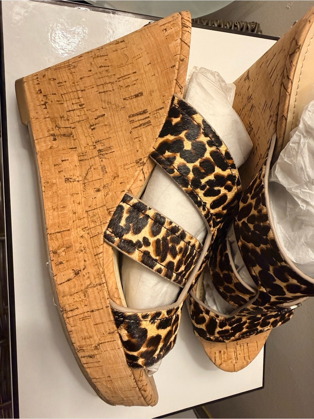 Guess Leopard-Print Cork Wedge Sandals - Brown & Black